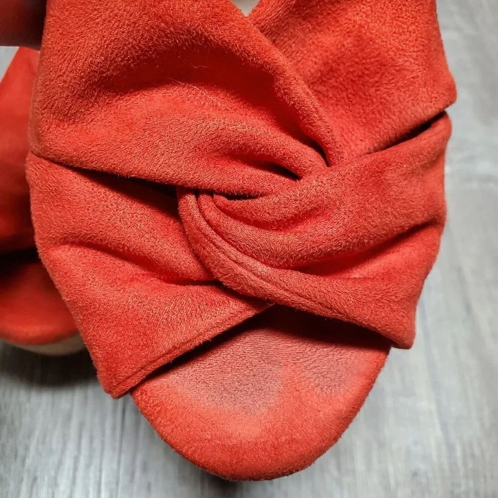 BP Women's Faux Suede Ankle Strap Orange Cork Wedge Heels Open Toe Shoes Sz 10M